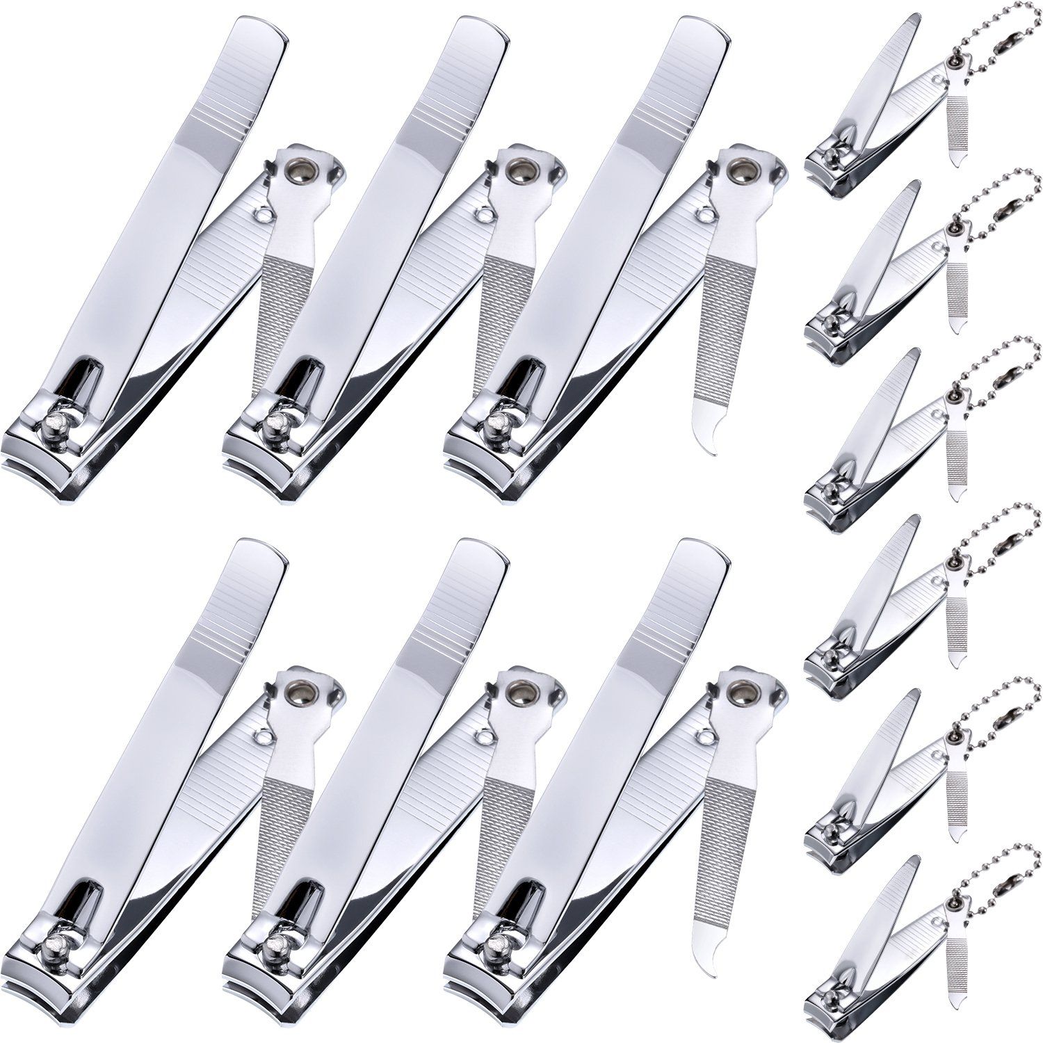 Bememo 12 Pieces Stainless Nail Clippers Set Fingernail and Toenail Clippers Nail Cutter Tool Set for Men and Women(Silver)