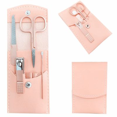SHICEN Manicure Set, Professional Women Nail Clippers Kit 4PCS Stainless Steel Nail Cutter Care Tools Professional Grooming Kits, PU Leather Travel Case rose gold