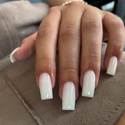 Ivory White Press on Nails Long Square, KXAMELIE Medium Coffin Nails Press ons Long Glue on Nails Natural Thick Fake Long Nails Acrylic Nails Reusable 24 Fake Nails Solid Color False Nails for Women