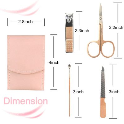 SHICEN Manicure Set, Professional Women Nail Clippers Kit 4PCS Stainless Steel Nail Cutter Care Tools Professional Grooming Kits, PU Leather Travel Case rose gold