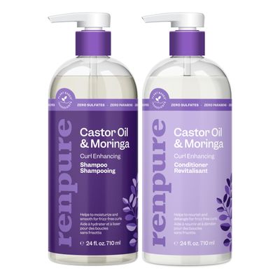 Renpure Castor Oil &amp; Moringa Shampoo &amp; Conditioner Set, Plant-Based - Curl Enhancing - Moisturized, Manageable &amp; Frizz-Free Curls - Castor &amp; Moringa Seed Oil - Wavy to Curly Hair-24 Fl Oz each,2 Pack