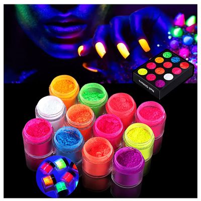 UARUOGP 12 Boxes 240G Big Capacity Nail Pigment Powder Neon Phosphor Pigment Powder Set Fluorescent Nail Glitter Gel Polish 12 Colors Super Bright Neon for Nails Pigments Dust Ultrafine
