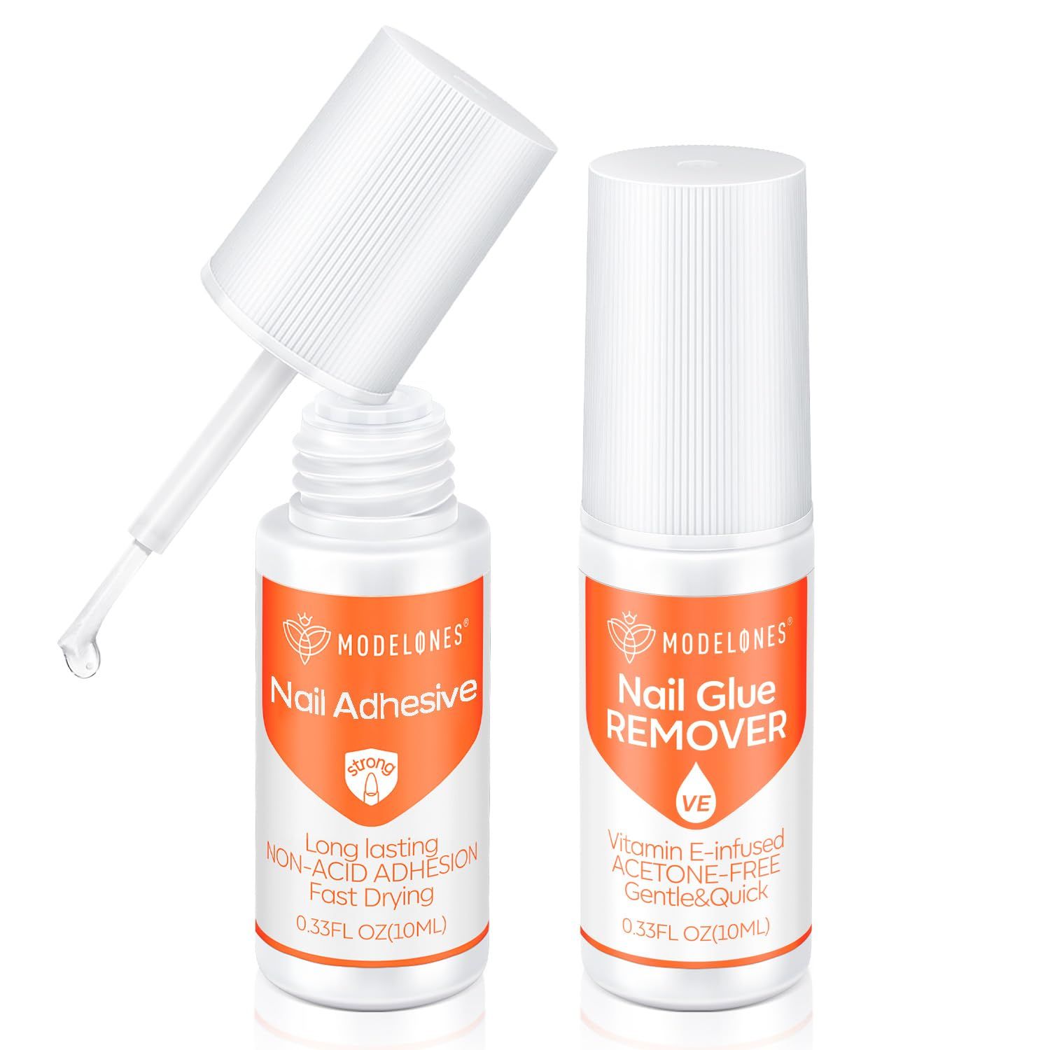 modelones 10ml coat set Nail Glue for Press On Nails with Remover Kit for Acylic Off for False Nails Non-Acetone Nail Polish Remove Vitamin E Non Dry Cracked