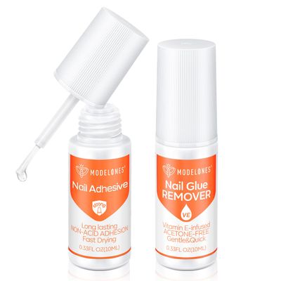 modelones 10ml coat set Nail Glue for Press On Nails with Remover Kit for Acylic Off for False Nails Non-Acetone Nail Polish Remove Vitamin E Non Dry Cracked