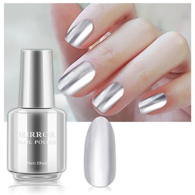 QIUFSSE Silver Nail Polish Metallic Mirror Effect Chrome Nail Polish for DIY and Professional Nail Art (18ML, Silver)