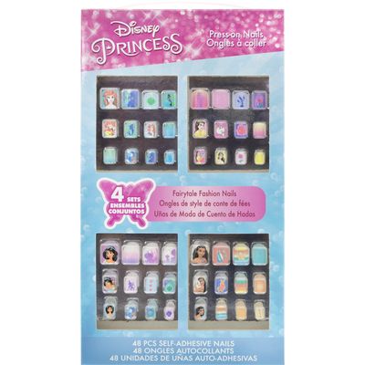 Townley Girl Disney Princess 48 Pcs Press-On Nails Artificial False Nails Set for Girls, Kids with Pre-Glue Full Cover Acrylic Nail Tip Kit, Ages 6 for Parties, Sleepovers and Makeovers