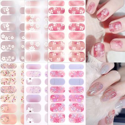 6 Sheets Spring Gel Nail Strips Self-Adhesive Flowers Gel Nail Stickers Cherry Blossom Floral Summer Design Gels Nail Polish Supplies Glitter Full Wrap Gels Nails Strips Stickers for Acrylic Manicure