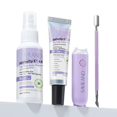 SAVILAND Pro Solid Nail Glue Gel &amp; Remover Kit: 30 Days Long Lasting Gel Glues 20 g Strong Bond Gel Glues for Nails with 60 ml Quick Press On Nails Remover &amp; Mini Nail Lamp for Press Ons
