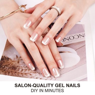 DANNI &amp; TONI Semi Cured Gel Nail Strips Classic French (Lily Grace) Shiny French Tip Gel Nail Wraps UV Led Nails 28 Stickers