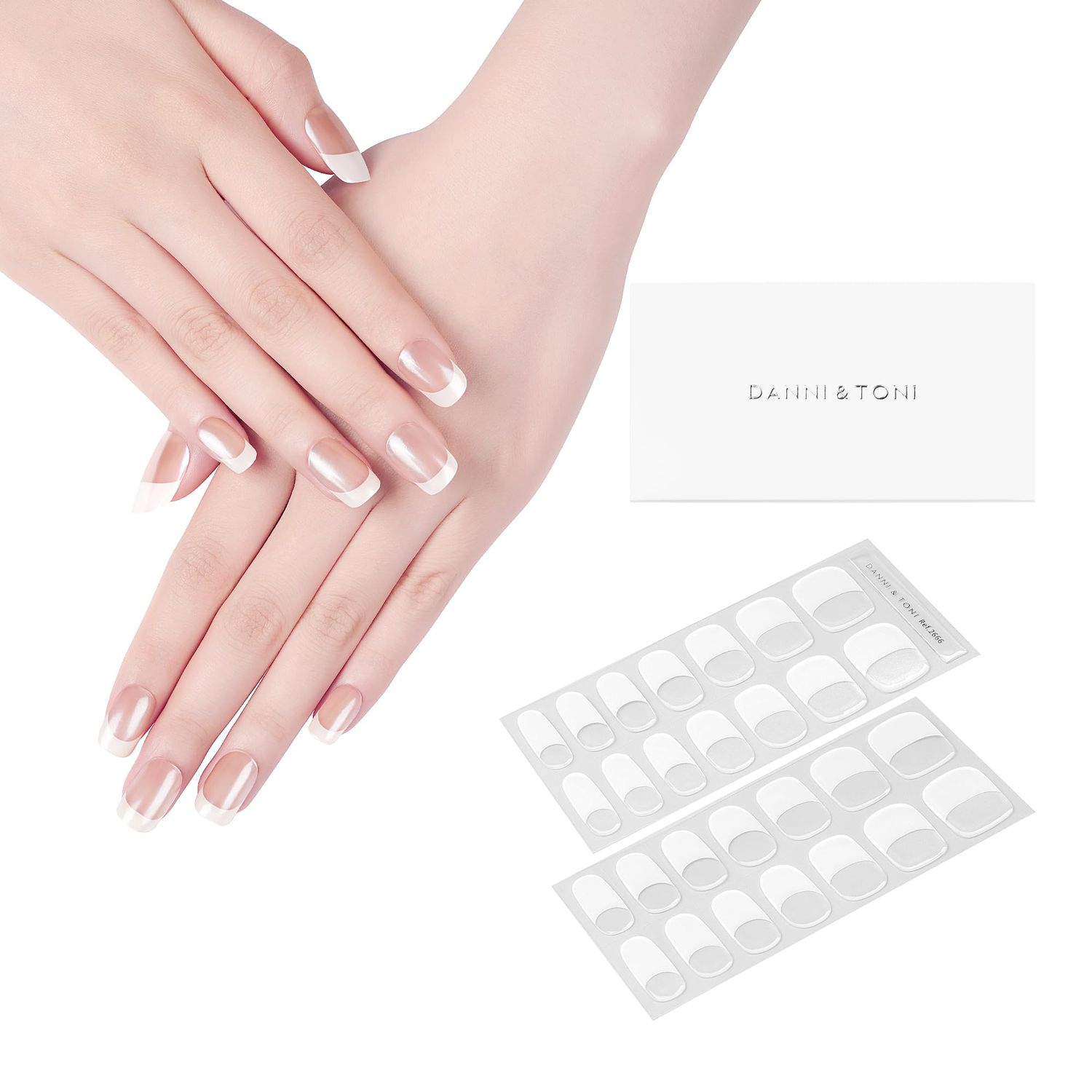 DANNI &amp; TONI Semi Cured Gel Nail Strips Classic French (Lily Grace) Shiny French Tip Gel Nail Wraps UV Led Nails 28 Stickers