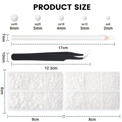 AUREHEN 10000PCs 2-6MM White Resin Flat Back Rhinestones, Round Non Hotfix Resin Rhinestones Nail Gems Stones with Tweezer &amp; Picker Pen for Tumblers Nail Art &amp; DIY Decoration