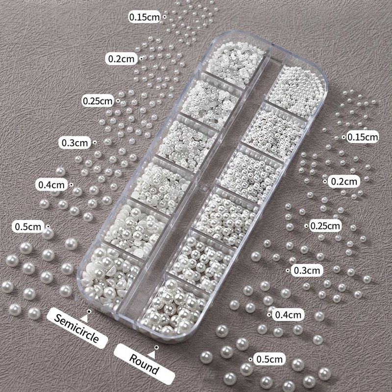 12 Half Round White Pearls for Nails - Nail Art Charms &amp; Beads for Crafting - Flatback Pearl Decor
