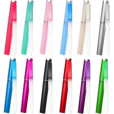 Mudder 12 Pieces Glass Nail Files for Natural Crystal Double Sided Finger Nail Files with Cases for Manicure Women Care(Assorted Color)
