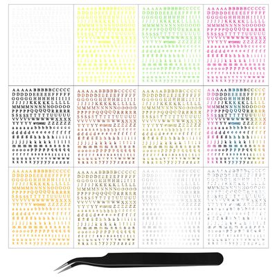 12 Sheets Alphabet Nail Art Stickers 3D Black White Gold Nail Letter Stickers Large Small Self-Adhesive English Nail Decals Manicure Accessories for Women Girls DIY Nail Art Design