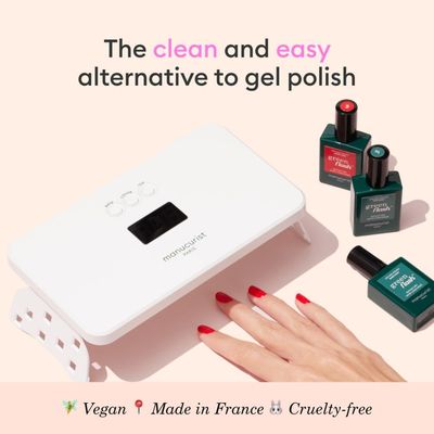 Manucurist - New Green Flash Slim Gel Nail Polish Kit - 36W LED Nail Lamp with Base Coat Top Coat 2 Colors: Poppy Red Polish & Pale Pink Hortencia Gel Nail Lamp Polish Remover Nail Clipsel