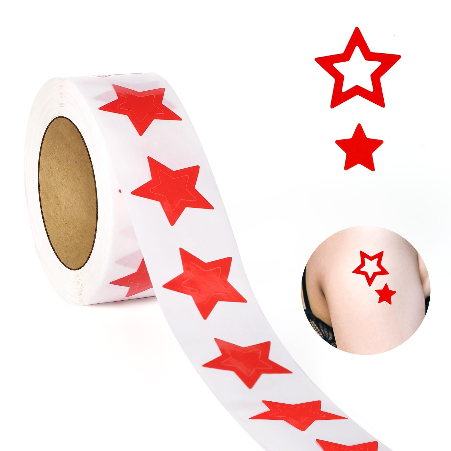 SAVITA Roll of 500 Red Star Tanning Stickers, 1 inch Star Stickers for Tanning Bed &amp; Sunbathing