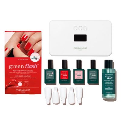 Manucurist - New Green Flash Slim Gel Nail Polish Kit - 36W LED Nail Lamp with Base Coat Top Coat 2 Colors: Poppy Red Polish &amp; Pale Pink Hortencia Gel Nail Lamp Polish Remover Nail Clipsel
