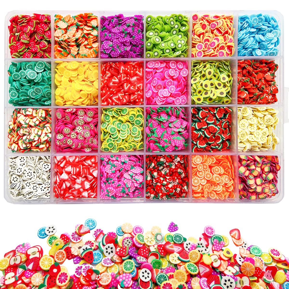 17800Pcs Fruit Slices Nail Art Slices Polymer Clay Slice Nail 3D Slice Colorful Art Supplies for DIY Crafts 24 Styles