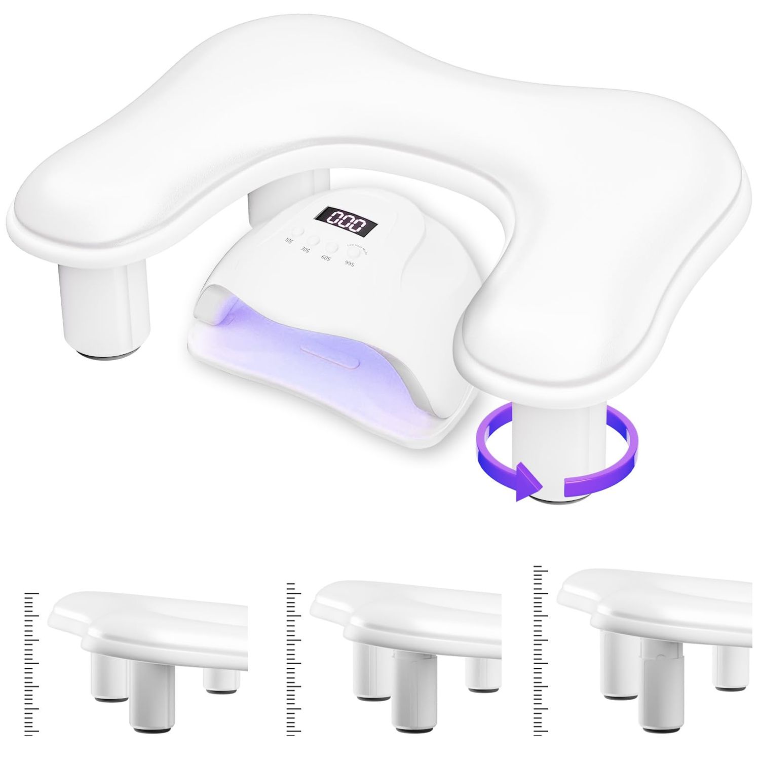 Arm Rest for Nails Tech, 3 Height Adjustatle Nail Arm Rest Stand, White U Shaped Manicure Hand Rest, Soft PU Leather Fabric for Nail Salon Supplies White
