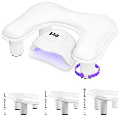 Arm Rest for Nails Tech, 3 Height Adjustatle Nail Arm Rest Stand, White U Shaped Manicure Hand Rest, Soft PU Leather Fabric for Nail Salon Supplies White