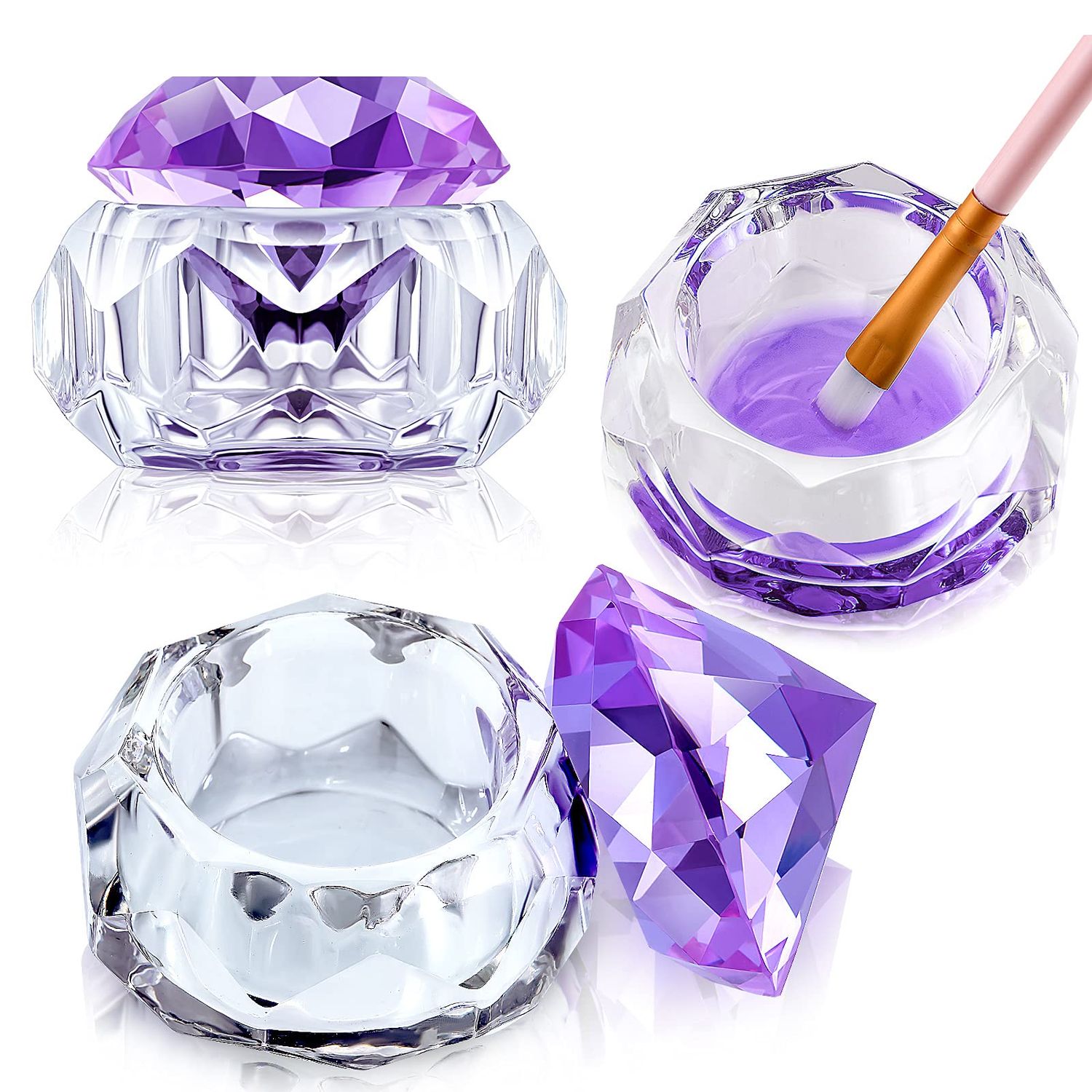 Patelai 2 Pcs Nail Art Acrylic Liquid Powder Dappen Dish with Lid, Nail Crystal Bowl Glass Dapping Dish Bowl Glassware Crystal Cup Gift for Girls Manicure Care Tools DIY Manicure
