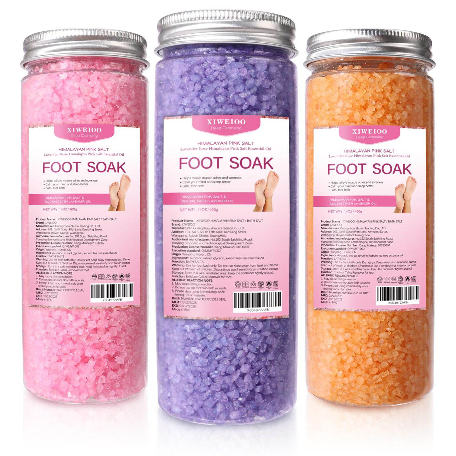 XIWEIOO 3 Pack Foot Soak Salts Kit Epsom Salt - Himalayan Pink Salt - Dead Sea Salt - Foot spa care Best for Good Sleep Essential Oils, Gifts for Mom women Tea Tree Oi Lavender rose