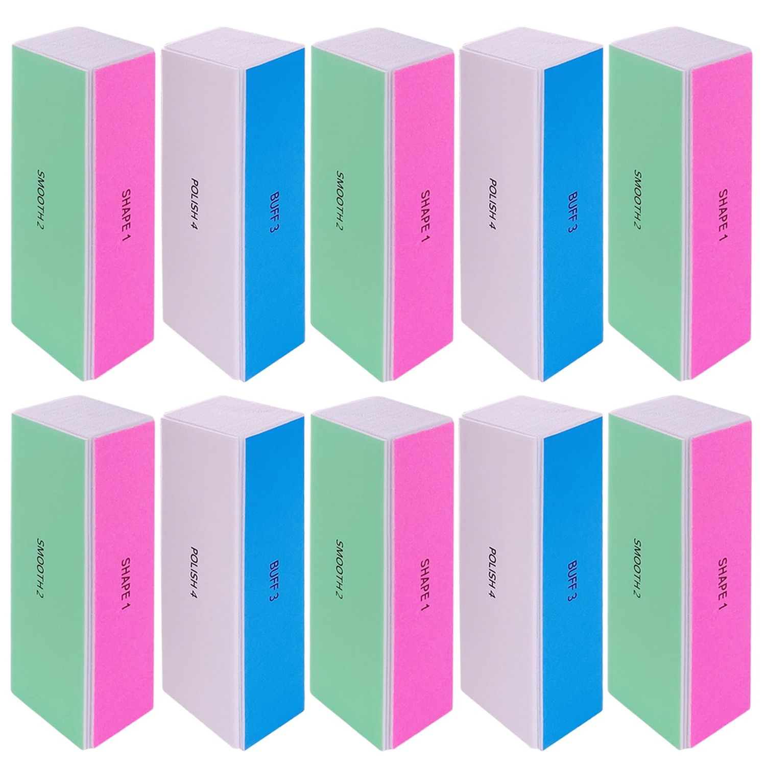 4 Way Nail Buffer Block (10 Pcs), Nail Shine Buffers Blocks Files for Natural and Acrylic Nails Smoother Buffing Block Polisher Fingernail File Buffer 120/240/600/3000 Grit for Buffing Shinning