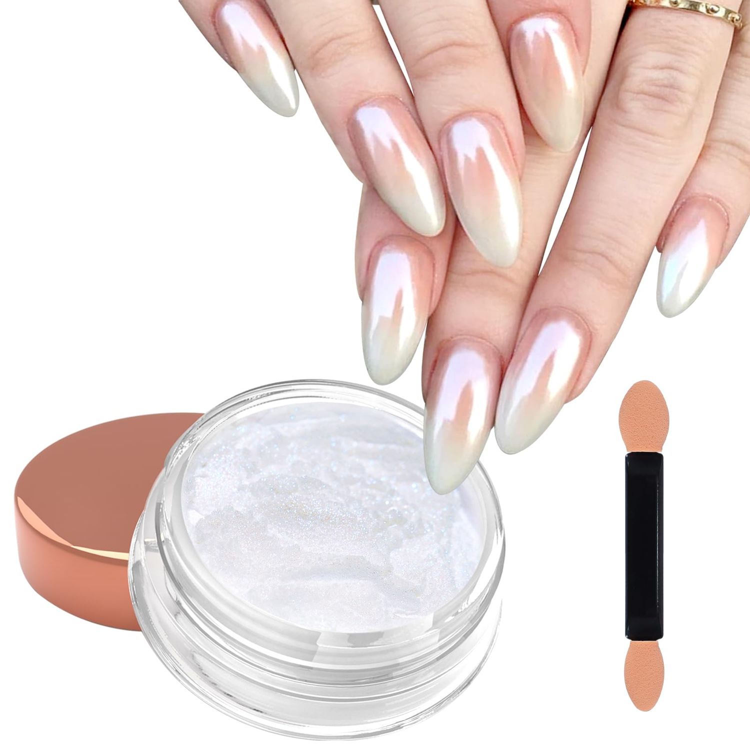 Laza White Chrome Nail Powder Glazed Donut Nails Metallic Effect Pigment Shimmer Pearlescent Mica Powder Iridescent Aurora Nail Glitter Fairy Dust Gel Nail Art Supplies Nail Techs - Pearl Chrome
