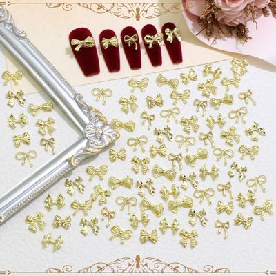 RODAKY 80PCS Gold Bow Charms 8 Styles Metal Alloy Bowknot Gems 3D Nail Art Decoration Cute Charms for Manicure Design