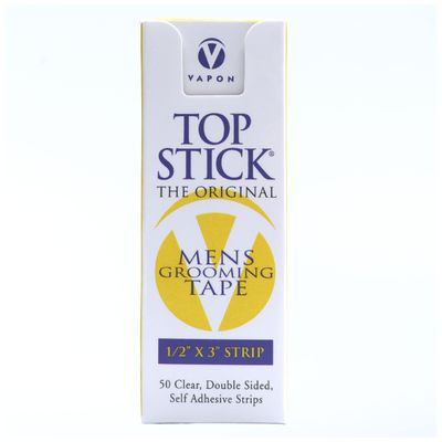Vapon Topstick - The Original Mens Grooming Tape - 50 Count 1/2 x 3 Double Sided, Self Adhesive, Clear Tape for Toupee and Wig Adhesion - Hypo Allergenic, Waterproof, and Latex Free