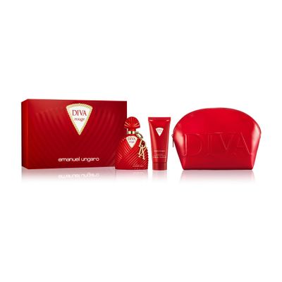Emanuel Ungaro Diva Rouge Eau de Parfum 3 Piece Gift Set For Women - Perfume Spray 3.4 Fl. Oz., Body Lotion 3.4 Fl. Oz., &amp; Pouch