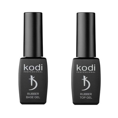 Kodi Professional BEST SET 2in1 Rubber BASE 8ml. (0.27oz) Rubber TOP 8ml. (0.27oz) Gel LED/UV Nail Polish Coat Soak Off Original