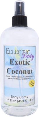 Eclectic Lady Exotic Coconut Body Spray, Double Strength, 16 ounces, Body Mist for Women with Clean, Light &amp; Gentle Fragrance, Cologne with Soft, Subtle Aroma For Daily Use