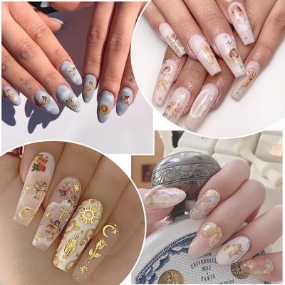 God Jesus Nail Art Stickers Decals, Christ Virgin Maria Love Cupid Angel Satan Nail Self-Adhesive Sticker Designs, Holographic 3D Angel Nail Transfer Decal for Women Girls Manicure Tips Decorations
