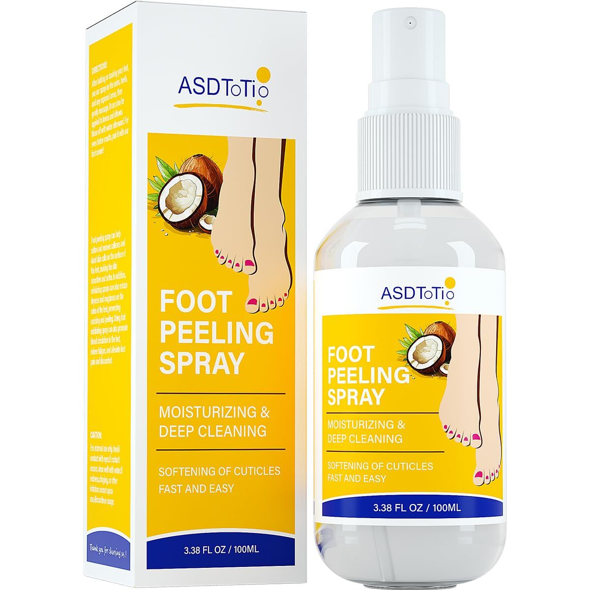 Instant Foot Peeling Spray- Coconut Foot Peeling Spray Instantly Remove Dead Skin, Hydrate &amp; Nourish. Exfoliate Dry, Rough Skin- 4 fl.oz