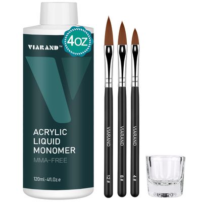 VIARAND Monomer Acrylic Nail Liquid for Acrylic Powder-Professional Non-Yellowing Formula MMA-Free (5 Piece Set)