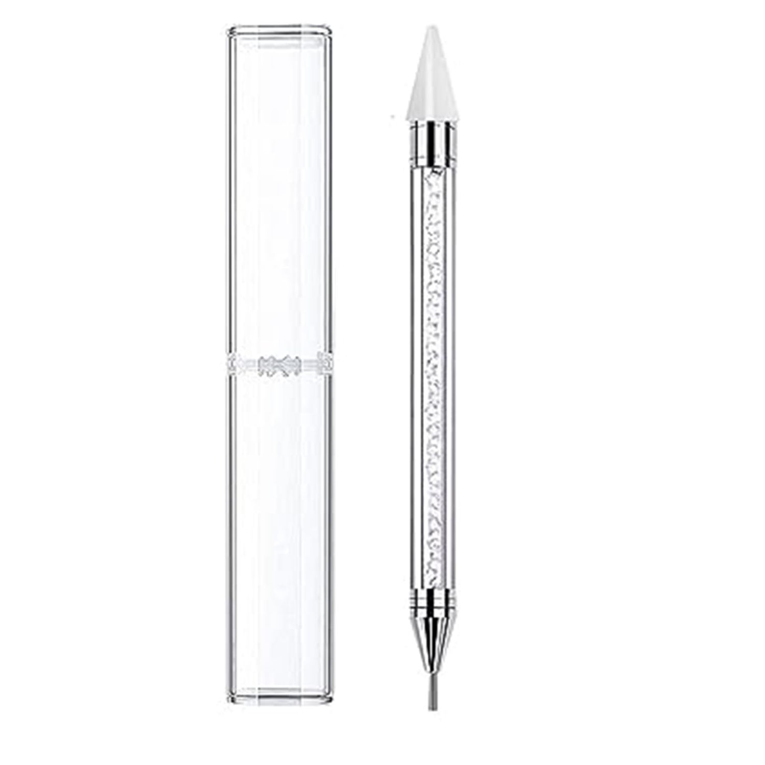 Wax Pencil for Rhinestones,Acrylic Handle Rhinestone Applicator Double Head Dotting Pen Jewel Rhinestone Picker Tool with Storage Case (White)