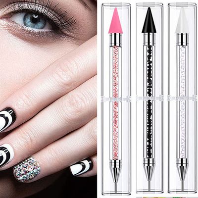 Wax Pencil for Rhinestones,Acrylic Handle Rhinestone Applicator Double Head Dotting Pen Jewel Rhinestone Picker Tool with Storage Case (White)