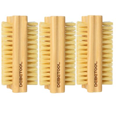 DEBETOOL Bamboo Nail Brush- 3PCS Bamboo Wooden Firm Nail Brush for Cleaning Fingernails,Two-Side Nail Scrub Brush for Scrubbing Fingernails and Toes