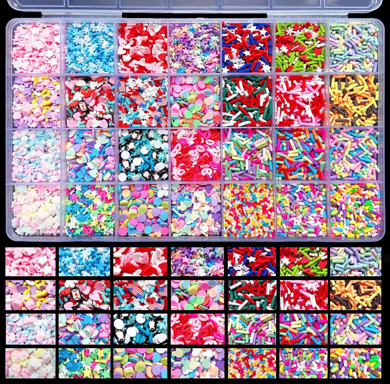 EHOPE Fake Sprinkles 220G - Polymer Clay, Candy, Faux, Plastic, Resin Sprinkles for Nail Art, DIY Crafts, Cake, Phone (28 Styles)