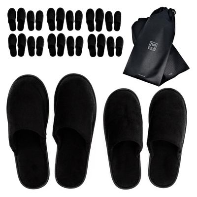 MODLUX Spa Slippers - 12 Pairs of Cotton Velvet Closed Toe Slippers with Travel Bags - Thick, Soft, Non-Slip, Disposable Slippers - 6 Medium and 6 Large - Home, Hotel, or Commercial Use