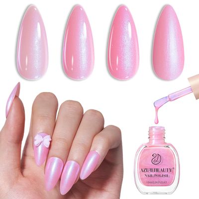 AZUREBEAUTY Pearl Iridescent Pink Shimmer Nail Polish Quick Dry Natural Infinite Shine Nail Lacquer Fingernail Polish Strengthening Treatment Kit Salon-Quality for Women 10ml