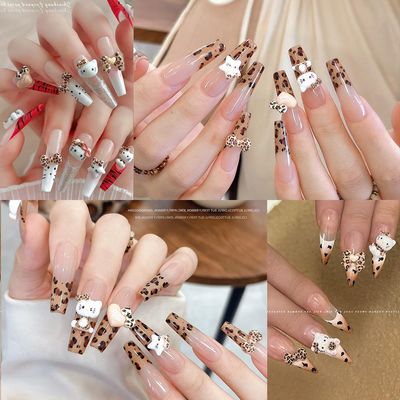 Cute Cartoon Nail Charms Kawaii Nail Design Leopard Print Cat Nail Art Charms Jewelry Supply 3D Nail Rhinestones Charms for Women Girls DIY Manicure Decoration 60Pcs