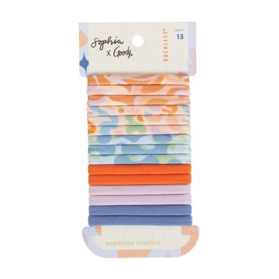 Goody X Sophia Yeshi Ouchless Hair Ties, Seamless Elastic Bands, Secure &amp; Damage Free Hold, No Snag or Pull, Gentle Styling Accessories for Women &amp; Men, All Hair Types, Bold Prints &amp; Colors - 15 Ct