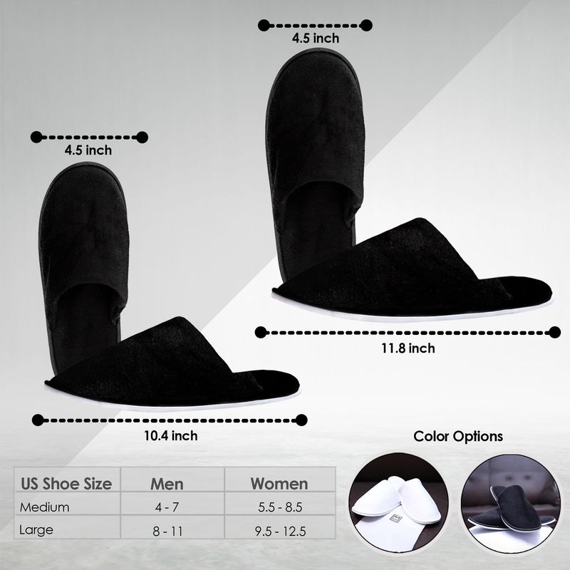 MODLUX Spa Slippers - 12 Pairs of Cotton Velvet Closed Toe Slippers with Travel Bags - Thick, Soft, Non-Slip, Disposable Slippers - 6 Medium and 6 Large - Home, Hotel, or Commercial Use