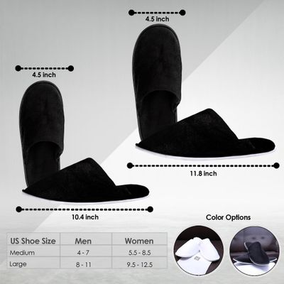 MODLUX Spa Slippers - 12 Pairs of Cotton Velvet Closed Toe Slippers with Travel Bags - Thick, Soft, Non-Slip, Disposable Slippers - 6 Medium and 6 Large - Home, Hotel, or Commercial Use