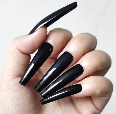 LuckForever 120pc Colored Extra Long Coffin Press on Nails XL Ballerina False Fake Nails Full Cover Artificial Nail Decor 12 Sizes for Salon and Home (Black)