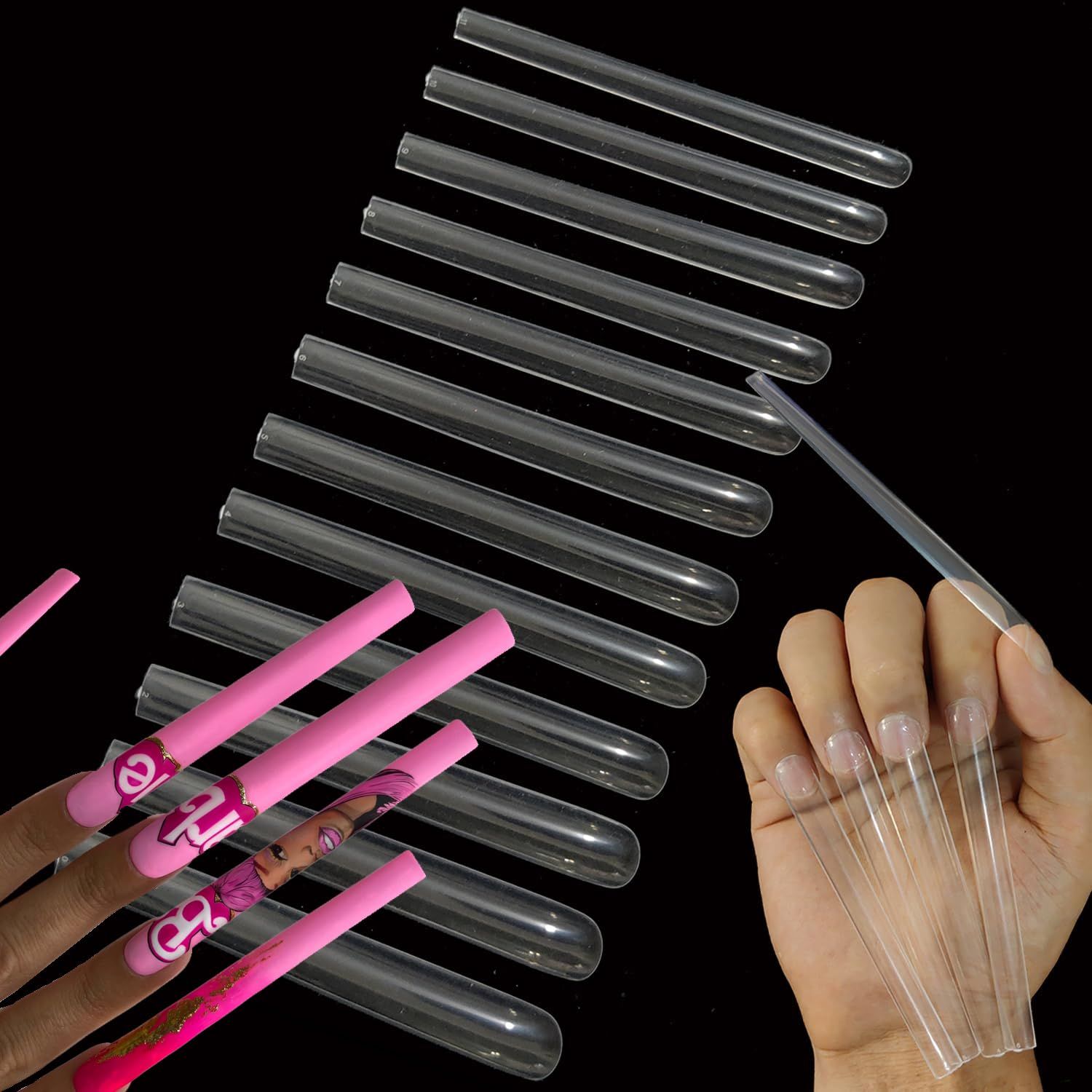 HWHUNO 5XL Extra Long Tapered Square Full Cover Nail Tips No Curved,3.9 Straight Salon Home DIY Professional,240Pcs(12Size)
