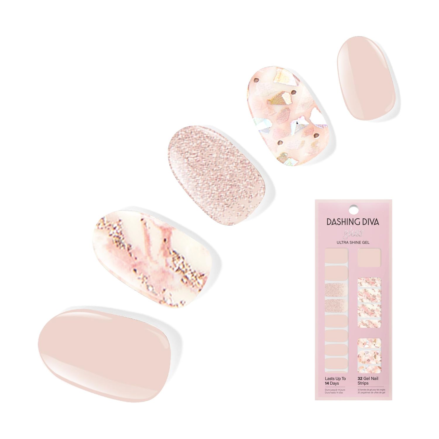 Dashing Diva Gloss Nail Strips - Crystal Clear - UV Free, Chip Resistant, Long Lasting Gel Stickers - Contains 32 Wraps, 1 Prep Pad, 1 File