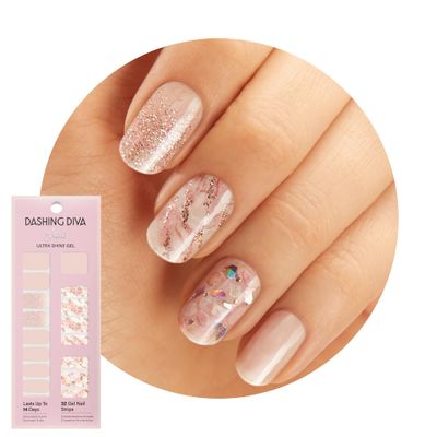 Dashing Diva Gloss Nail Strips - Crystal Clear - UV Free, Chip Resistant, Long Lasting Gel Stickers - Contains 32 Wraps, 1 Prep Pad, 1 File